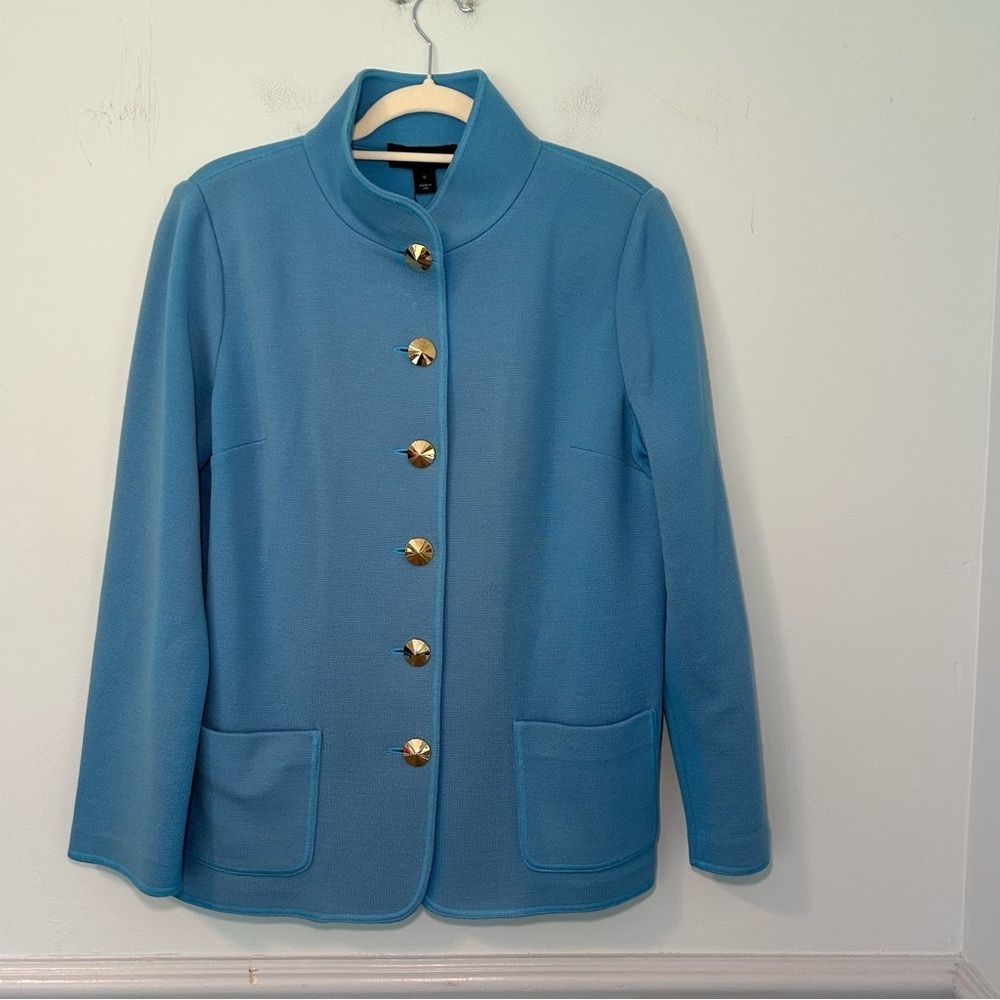 NWT St. John Turquoise 100% Wool Gold Button-Up Blazer Size 12